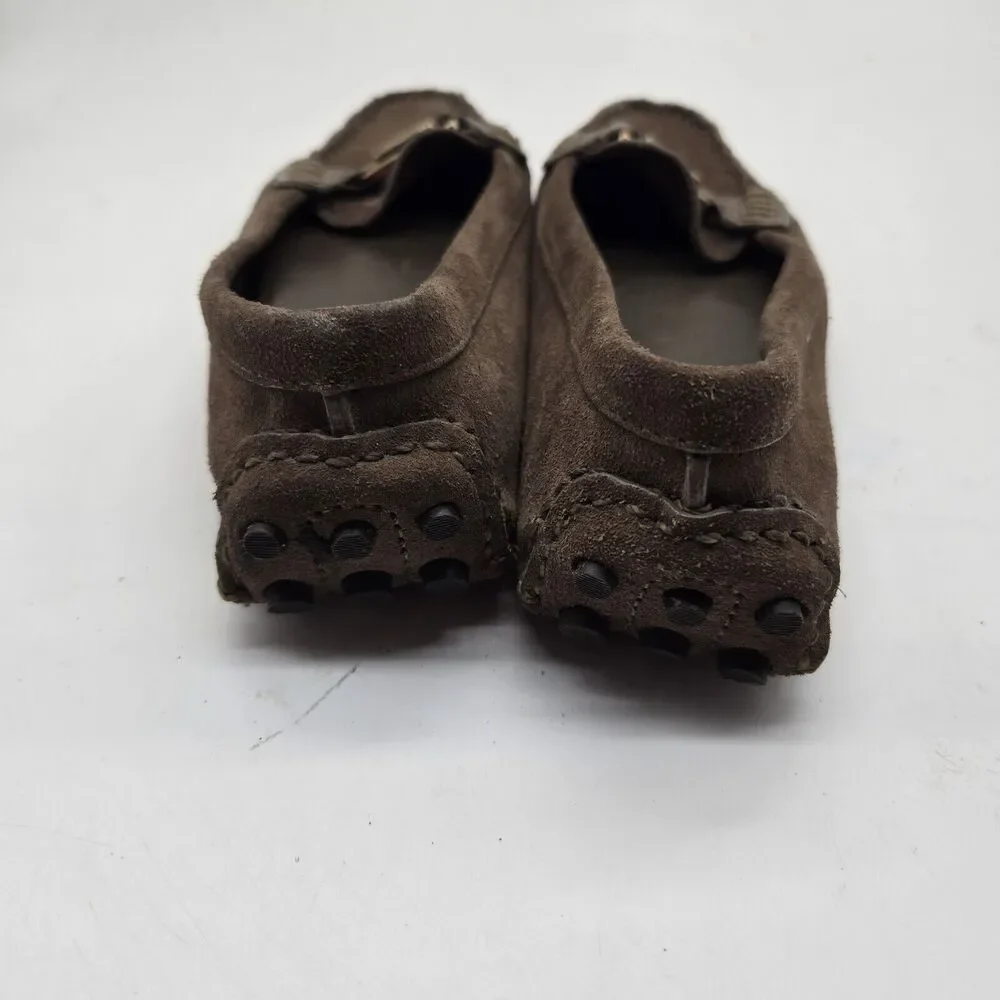 TORY BURCH KENDRICK Drivers Moccasin/Loafer brown Suede leather Gold Logo sz 5.5 - Picture 8 of 11